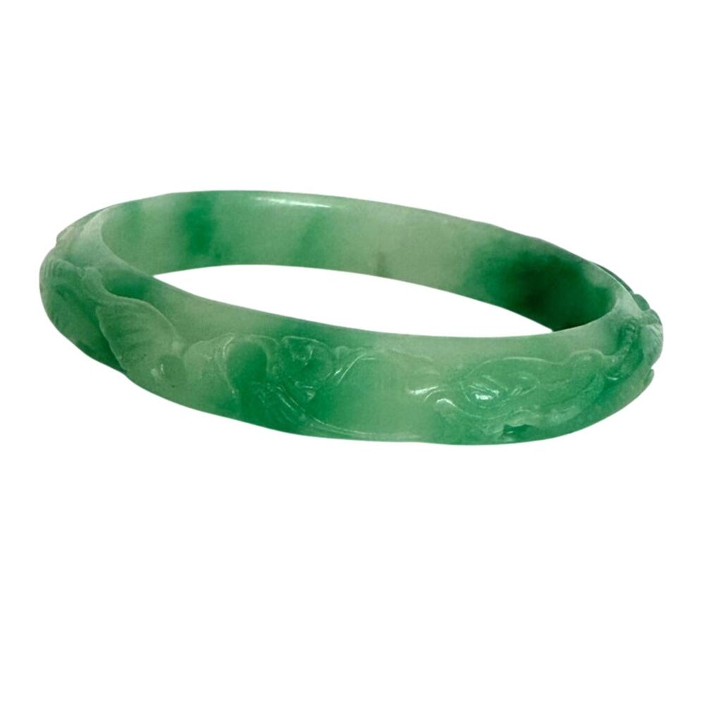10mm Dyed Jade Bangle Carved Design Bracelet Vintage Retro Traditional Chinese